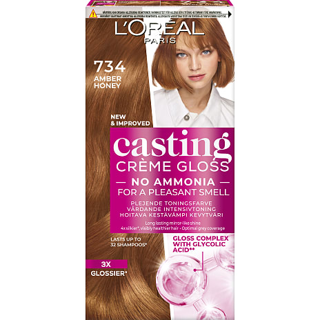 L'Oréal Paris Gloss Complex toningsfarve 734 Amber Honey m. glykolsyre u. ammoniak 1 stk.