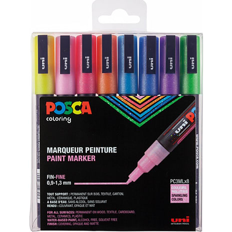 Uni-Ball Posca PC3M Tuscher 8-pak Glimmerfarver
