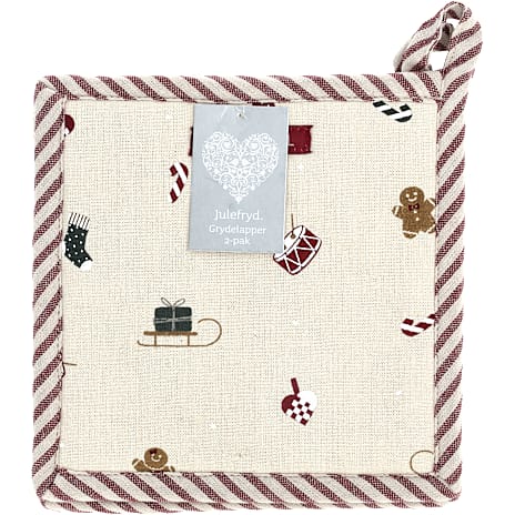 Julefryd 2-pak Grydelapper 20x20 cm Julemotiver Og Striber