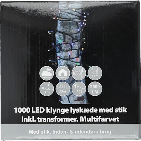 Klyngelyskæde 1000 LED multifarvet