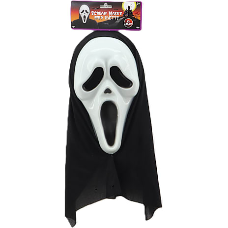 Halloween scream maske - hvid med sort 1 stk.
