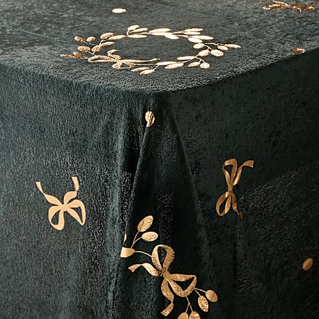 Nervøs Velour Dug Grøn Med Guldfarvede Motiver