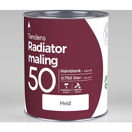 Tendens radiatormaling - Glans 50 halvblank 0,75 liter - hvid 750 ml
