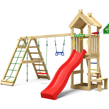 Jungle Gym Totem legetårn komplet inkl. klatremodul og rød rutsjebane 1 stk.