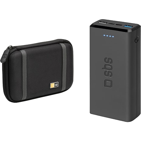 SBS Powerbank 20.000 mAh Sort med Caselogic Taske