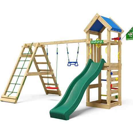 Jungle Gym Patio Legetårn med klatremodul og grøn rutsjebane