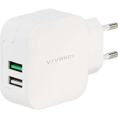 Vivanco Hjemmeoplader 2 x USB 3,4A Hvid