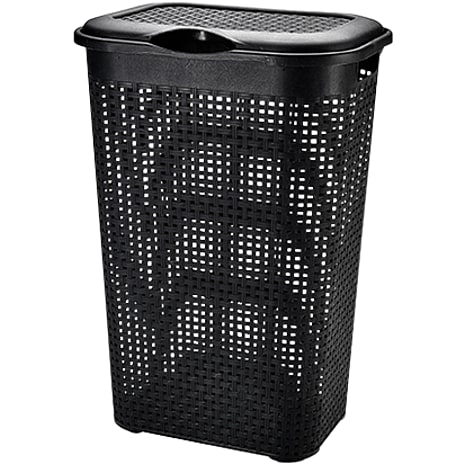 Rattan Tøjkurv med Låg Sort