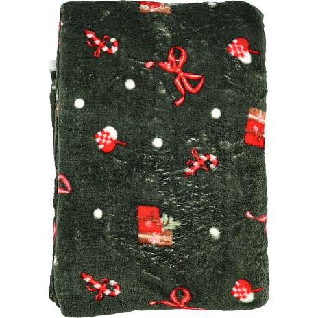 Julefryd Juleplaid med julemotiver 130x170 cm - mørkegrøn 1 stk.