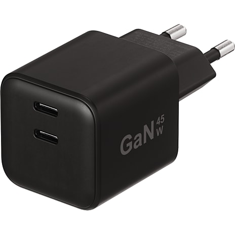 X2O 45W dobbelt hjemmelader USB-C/C GaN - Sort 1 stk.