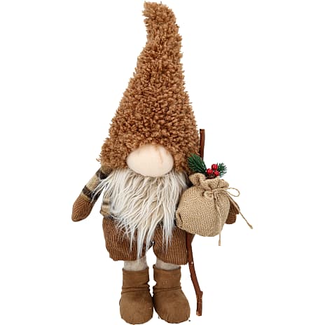 Julemand med stok og sæk 50 cm, brun