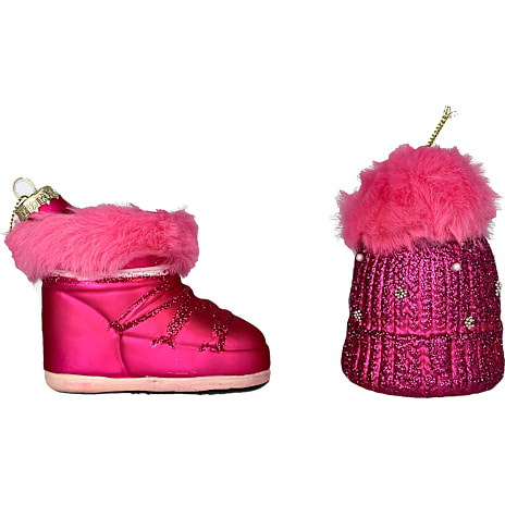 Julefryd Figur Julekugle Boots Eller Hue Med Pels Pink Assorteret