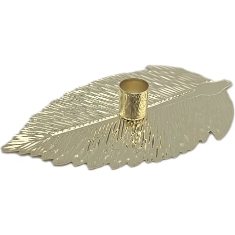 Julefryd Metalstage på Blad til Kertelys 10x5,8 cm Guldfarvet