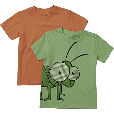 VRS Børne 2-pak T-shirt Str. 122/128 Grøn/Orange