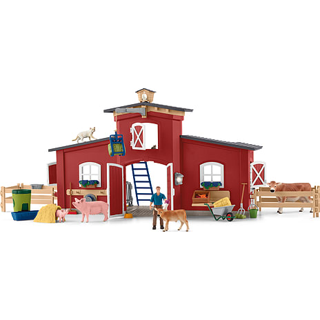 Schleich rød lade med tilbehør 42606