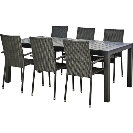 Canberra Havebord Med 6 Mallorca Havestole Sort