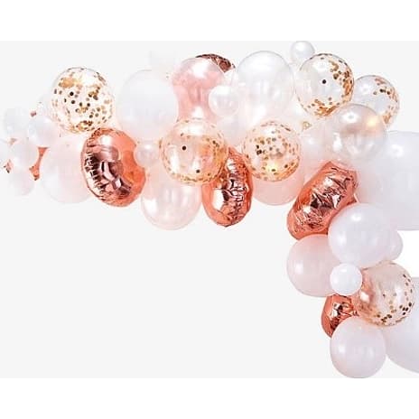Salling ballonbue med 72 balloner - Hvid/rosegold/konfetti 72 stk.