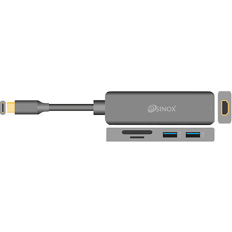 SXI60420 HUB. USB-C til HDMI og USB + kortlæser - sølv | Køb på Bilka