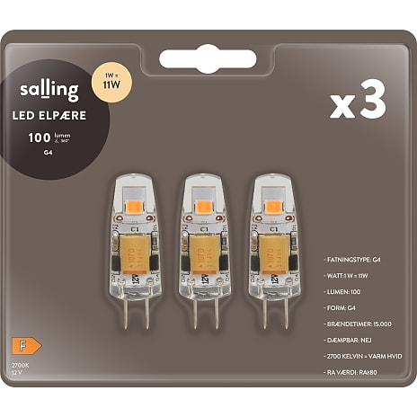 Salling 3-pak LED Pin 1W Varmt Hvidt Lys