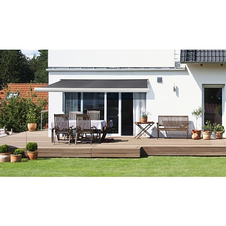 Markise med motor og LED lys L: 3,5 x D: 3 meter - grå/hvid | Køb på ...