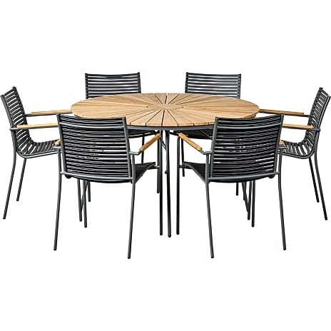 Kerteminde Teak bord med 6 Mood Compact stole - Sort