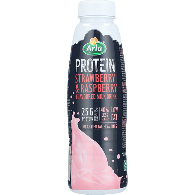 Protein mælkedrik m. jordbær og hindbær