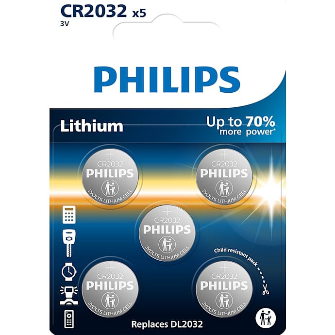 Philips knapcellebatterier CR2032 - 5-pak