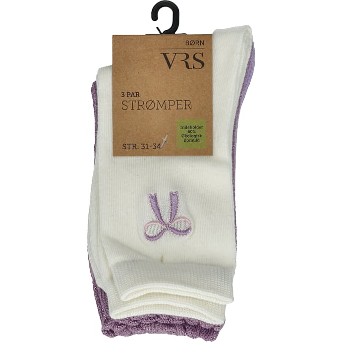 VRS børne 3-pak strømper str. 35/37 - lilla/hvid