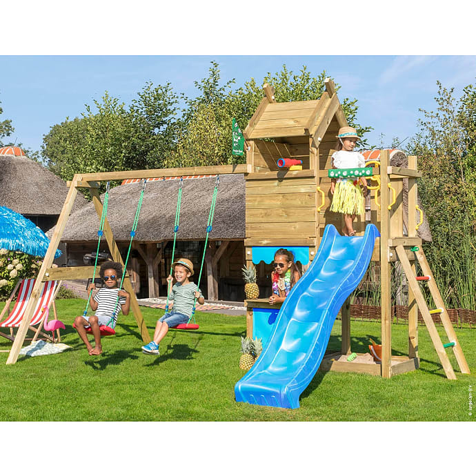 Jungle Gym Resort legetårn komplet inkl. gyngemodul og blå rutsjebane