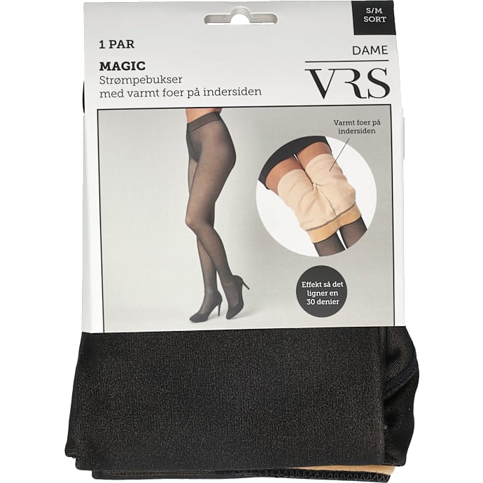 VRS strømpebukser med foer str. S/M -  sort