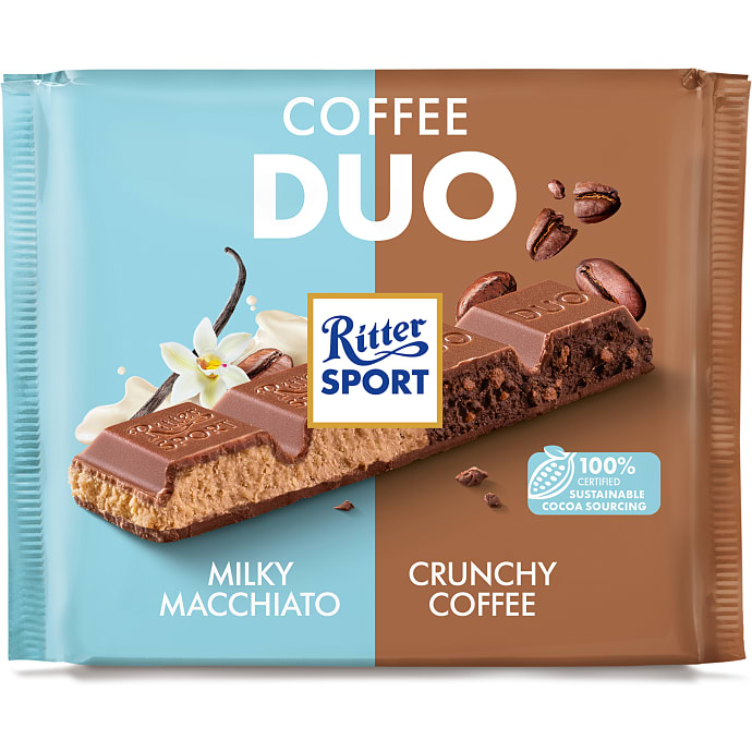 Mælkechokolade m. kaffe, mælk, kakao og risflager
