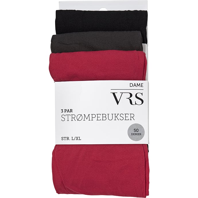 VRS woman Strømpebukser 3-pak str. S/M sort/rød/grå