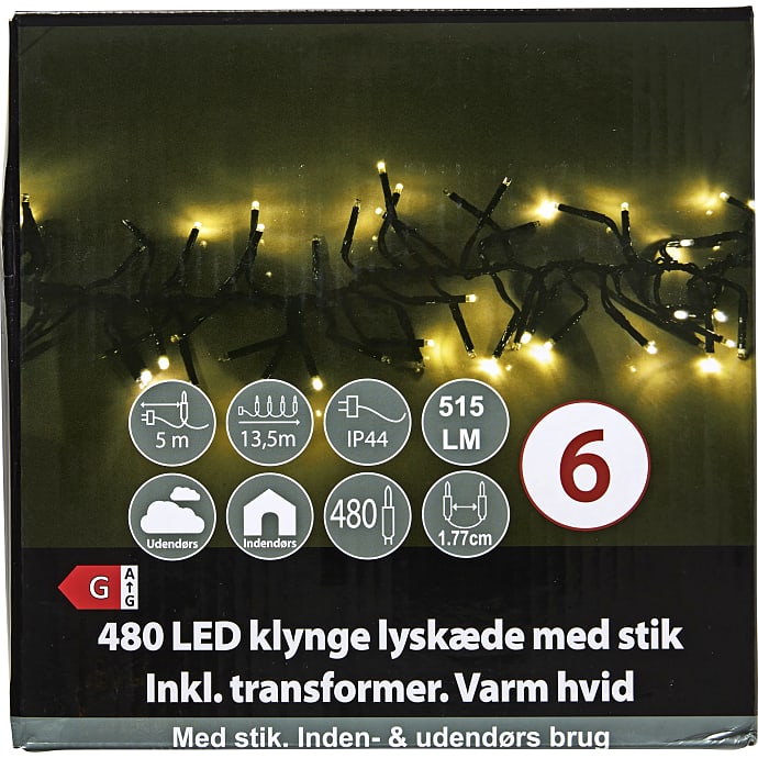 Klyngelyskæde med 480 LED - varm hvid