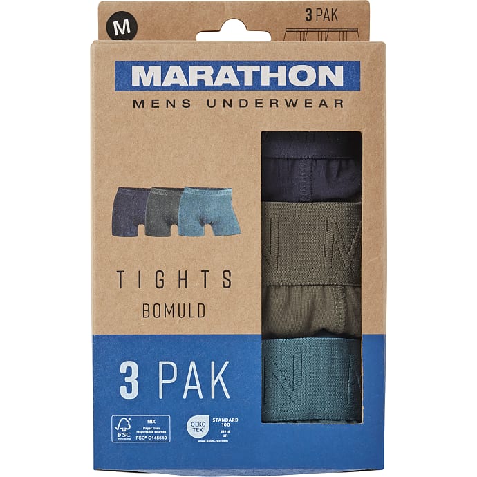 Marathon herre 3-pak tights str. M - petroleum