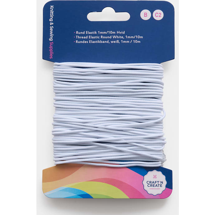 CraftnCreate rund elastiksnor 1 mm - hvid