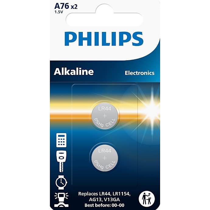 Philips knapcellebatterier LR44 - 2-pak