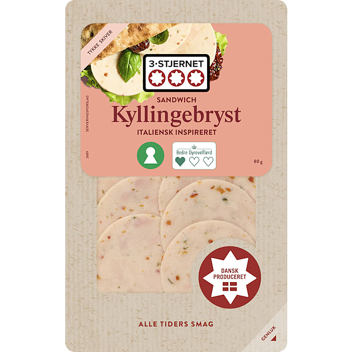 3-Stjernet Kyllingebryst i skiver m. tomat og basilikum