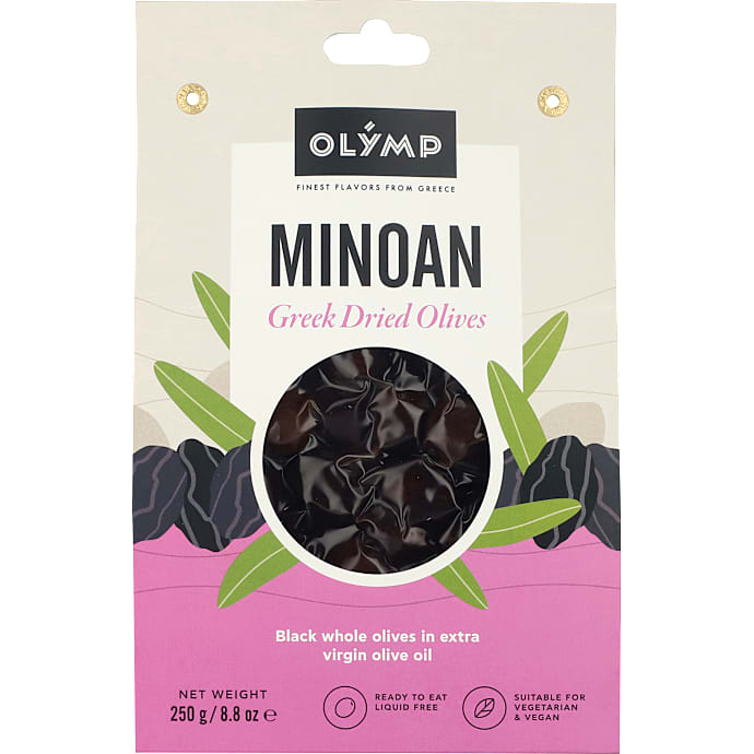 Olymp Tørrede sorte oliven med sten