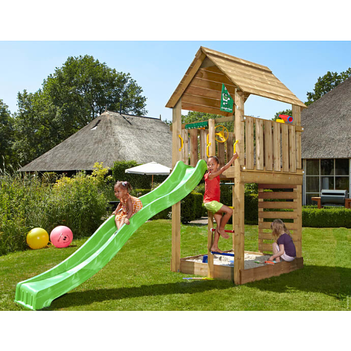 Jungle Gym Cabin 2.1 legetårn inkl. rutsjebane og 120 kg sand