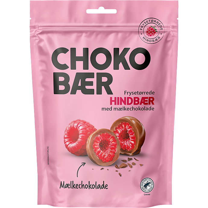 Chokobær m. mælkechokolade og frysetørrede hindbær