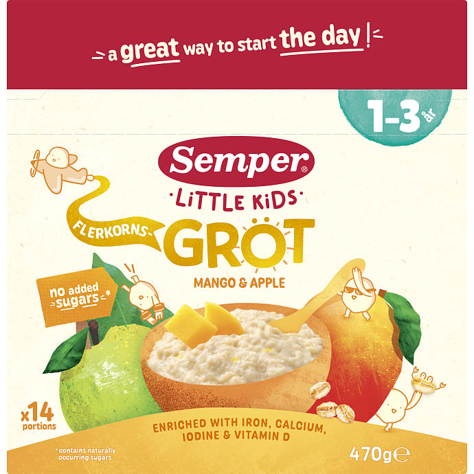 Flerkornsgrød m. mango og æble fra 12 mdr.