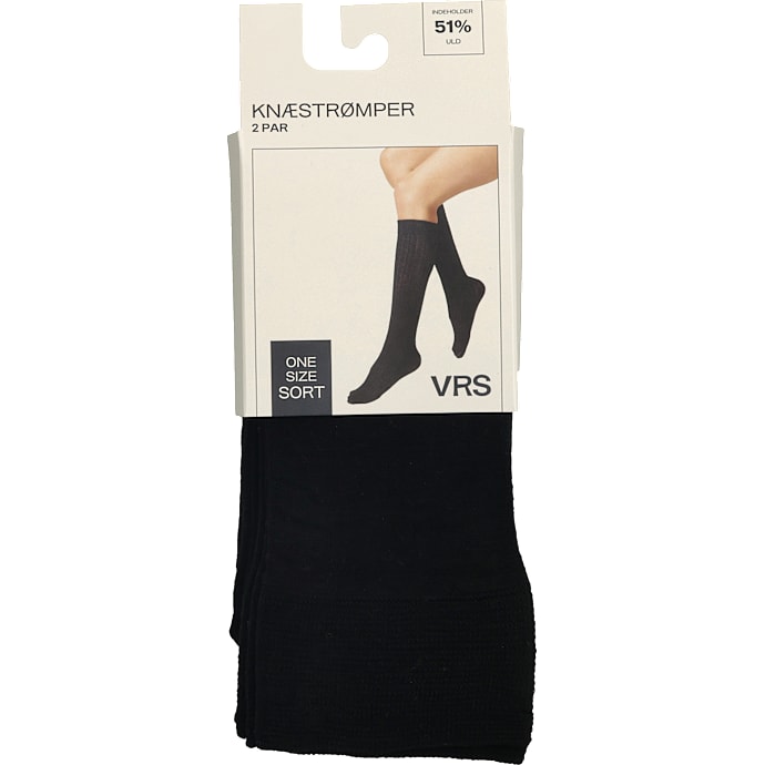 VRS dame 2-pak knæstrømper str. onesize - sort