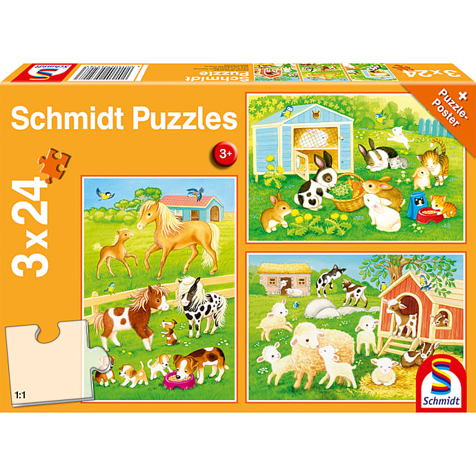 Schmidt Puzzles bondegård puslespil 3x24 brikker – produktbillede