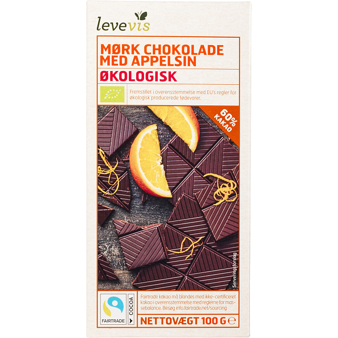 Levevis Mørk Chokolade 74% Kakao med Appelsin Øko 100 g