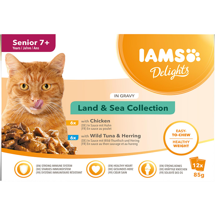 IAMS Vådfoder m. kylling og tun i sovs senior