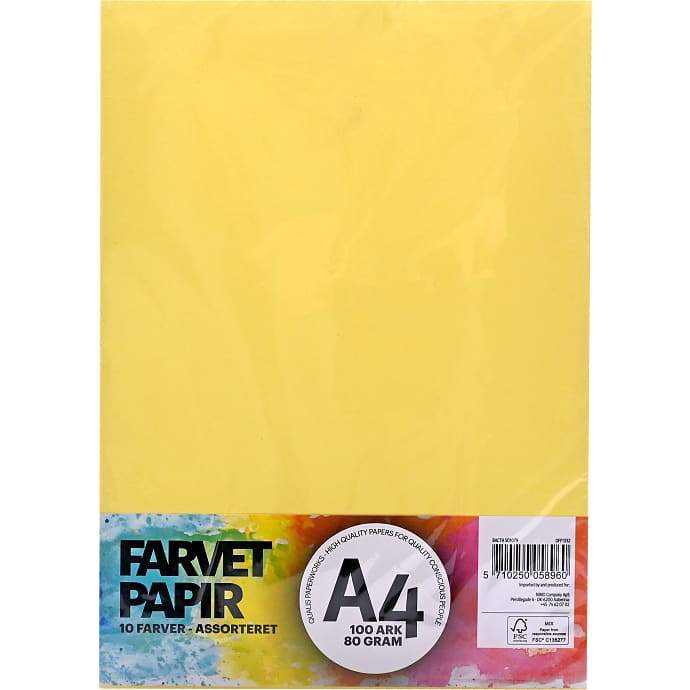 Farvet papir A4 100 ark - 10 farver