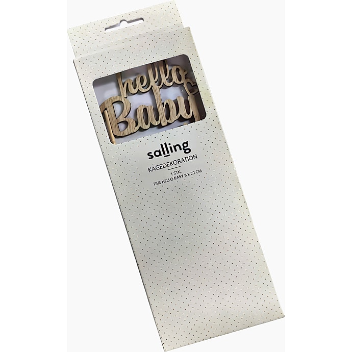 Salling Kage dekoration 'Hello baby' træ 8x22 cm