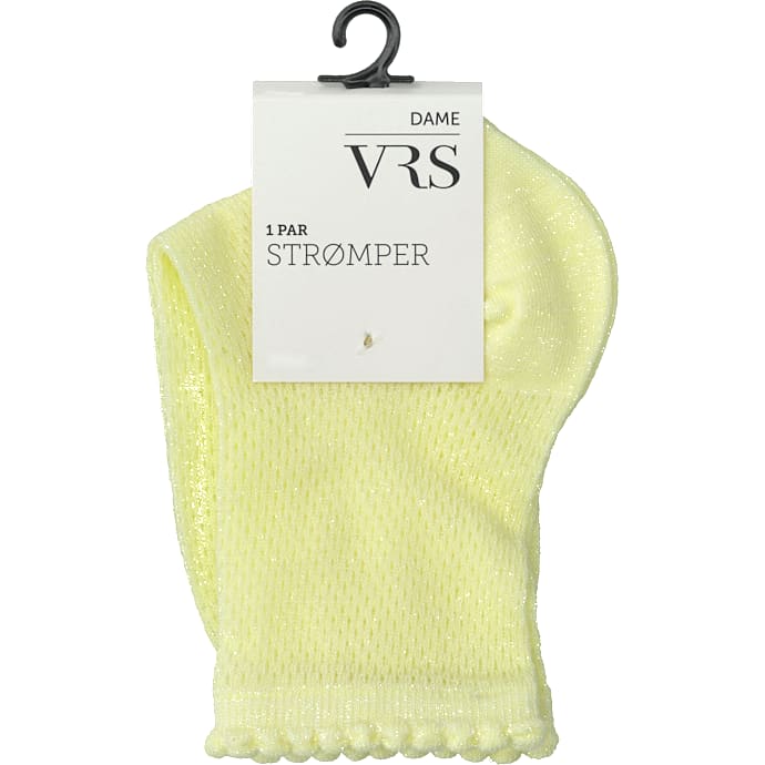 VRS dame glimmerstrømper med hulmønster str. onesize - gul