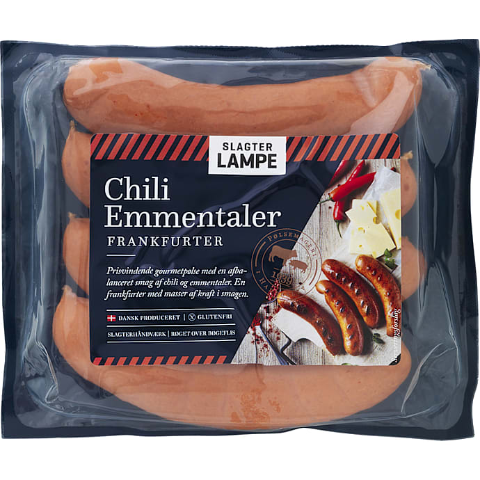 Frankfurter m. chili-emmentaler 76% kød