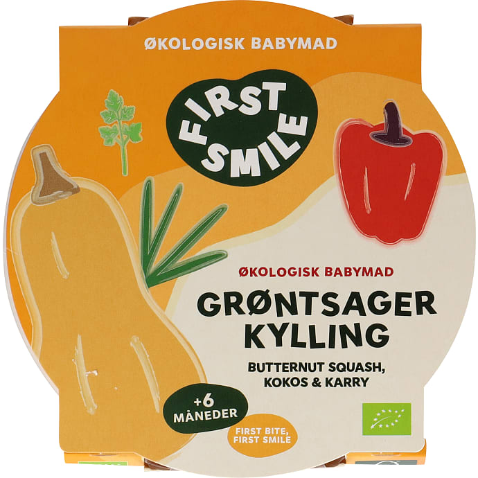 First Smile, Mos m. kylling, butternut squash, kokos og karry øko